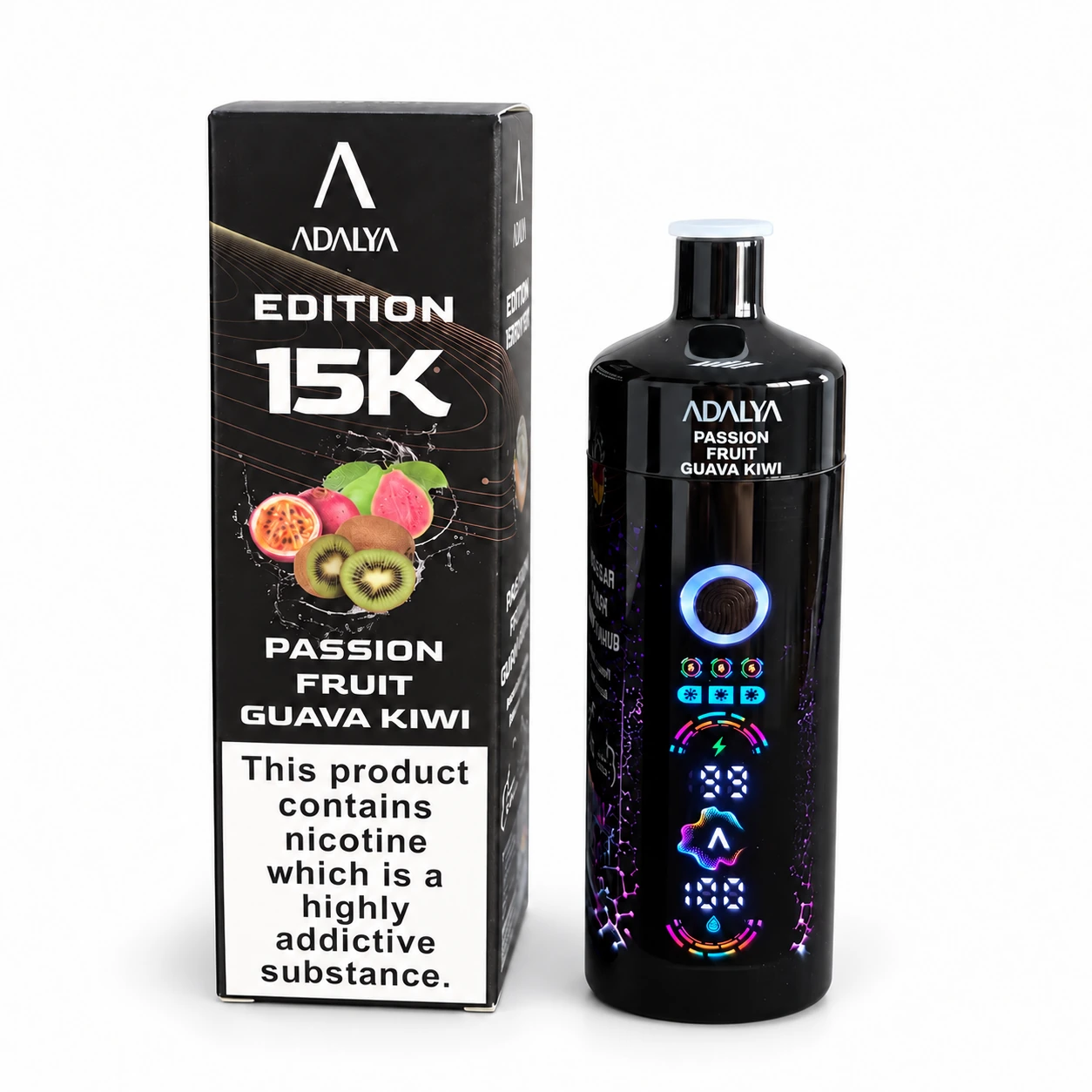 Adalya 15K - Passion Fruit Guava Kiwi, produit et emballage